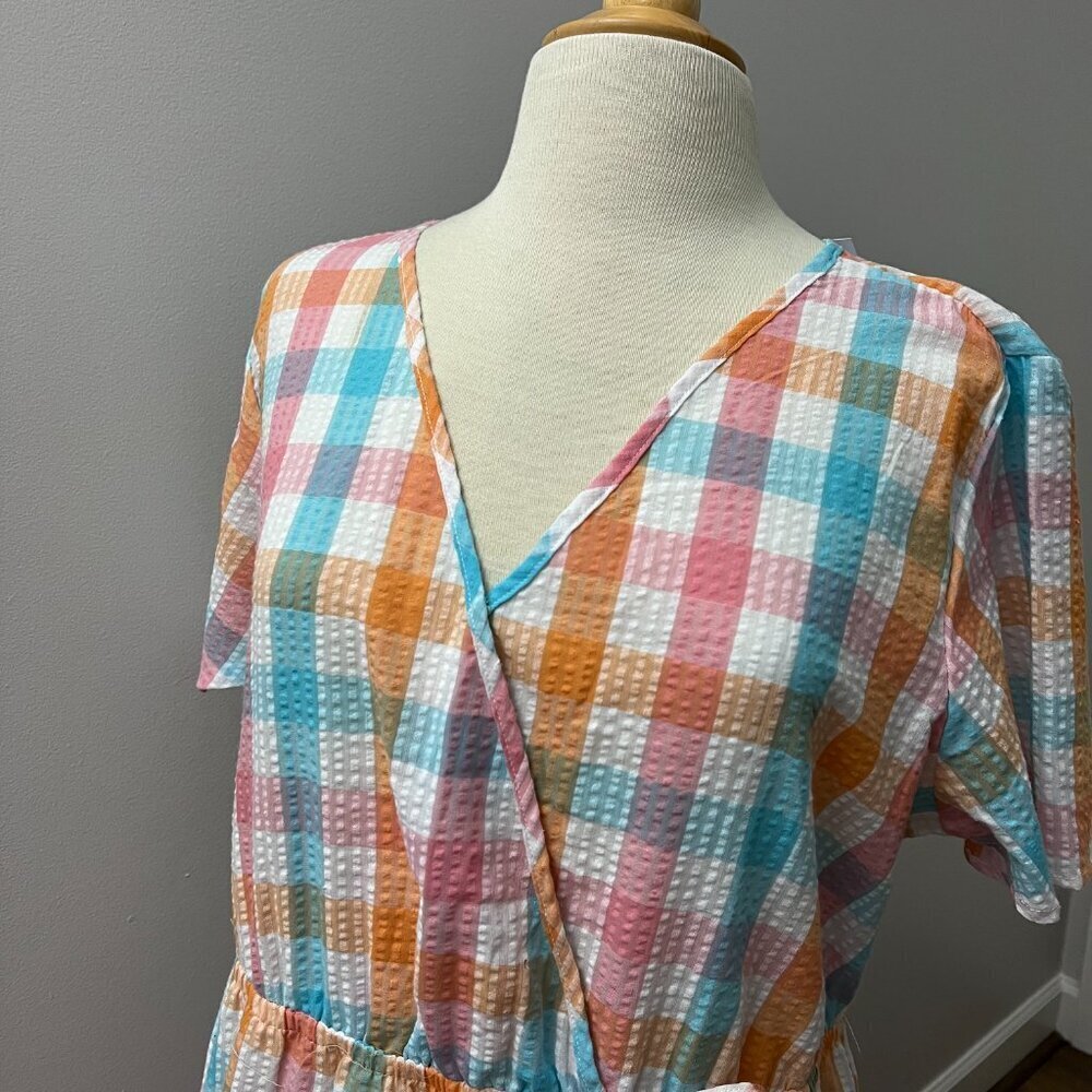 NEW Croft & Barrow Checkered Tiered Seersucker Short Sleeve Dress Sz XXL - Picture 4 of 13